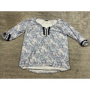 Storybuk Top Womens Medium Multicolor 3/4 Sleeve V-Neck Polyester Blend Casual